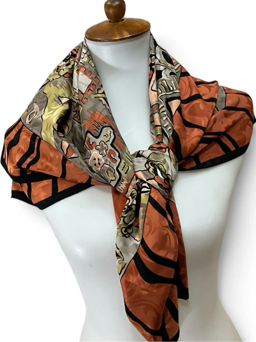 Vintage Italian 100% Silk Scarf Animal Print Pictorial Square 34”